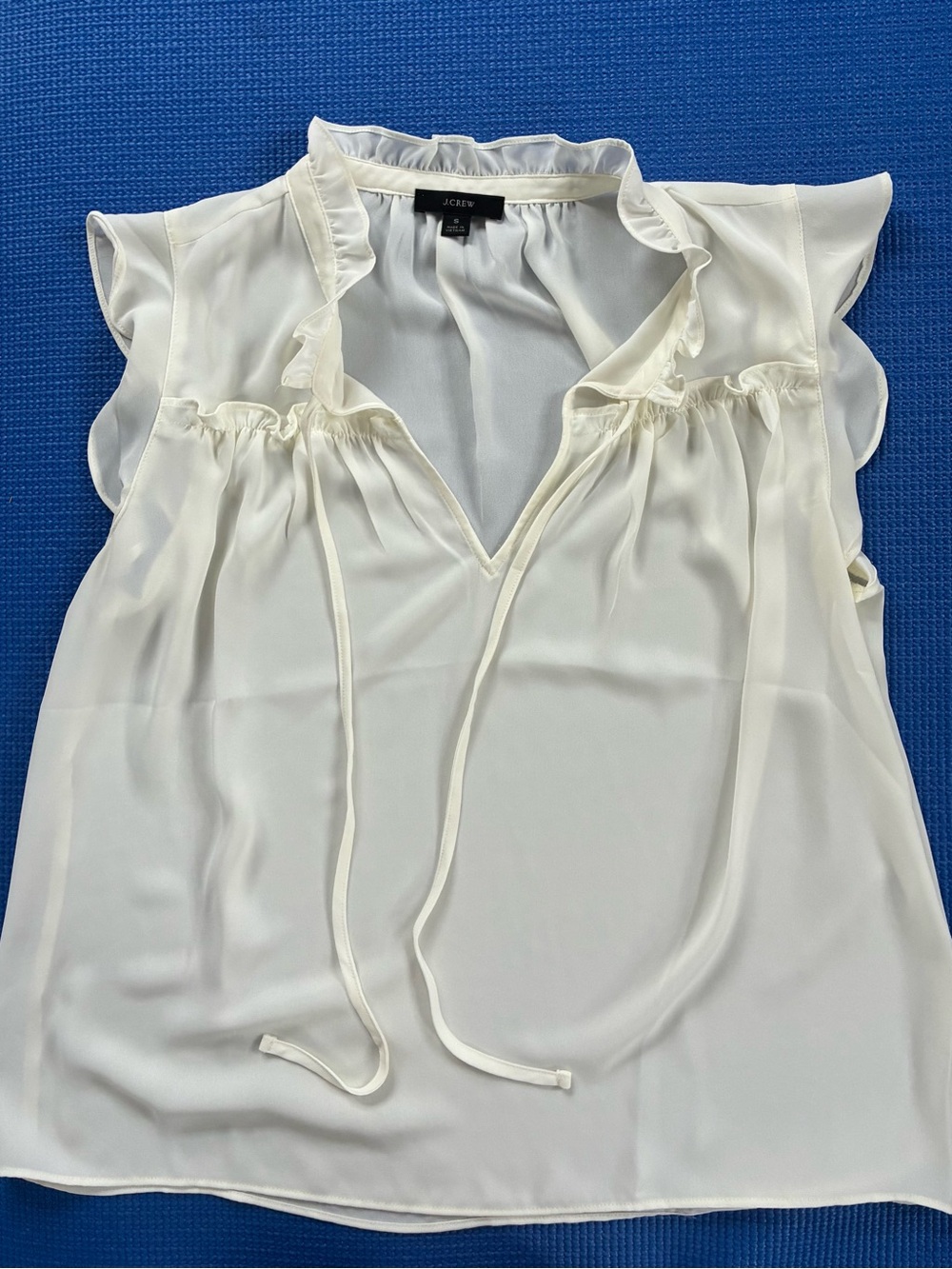J. Crew Cream Ruffle Tie-Neck Blouse